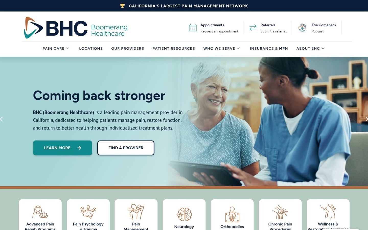Boomerang Health Care website built by RPM