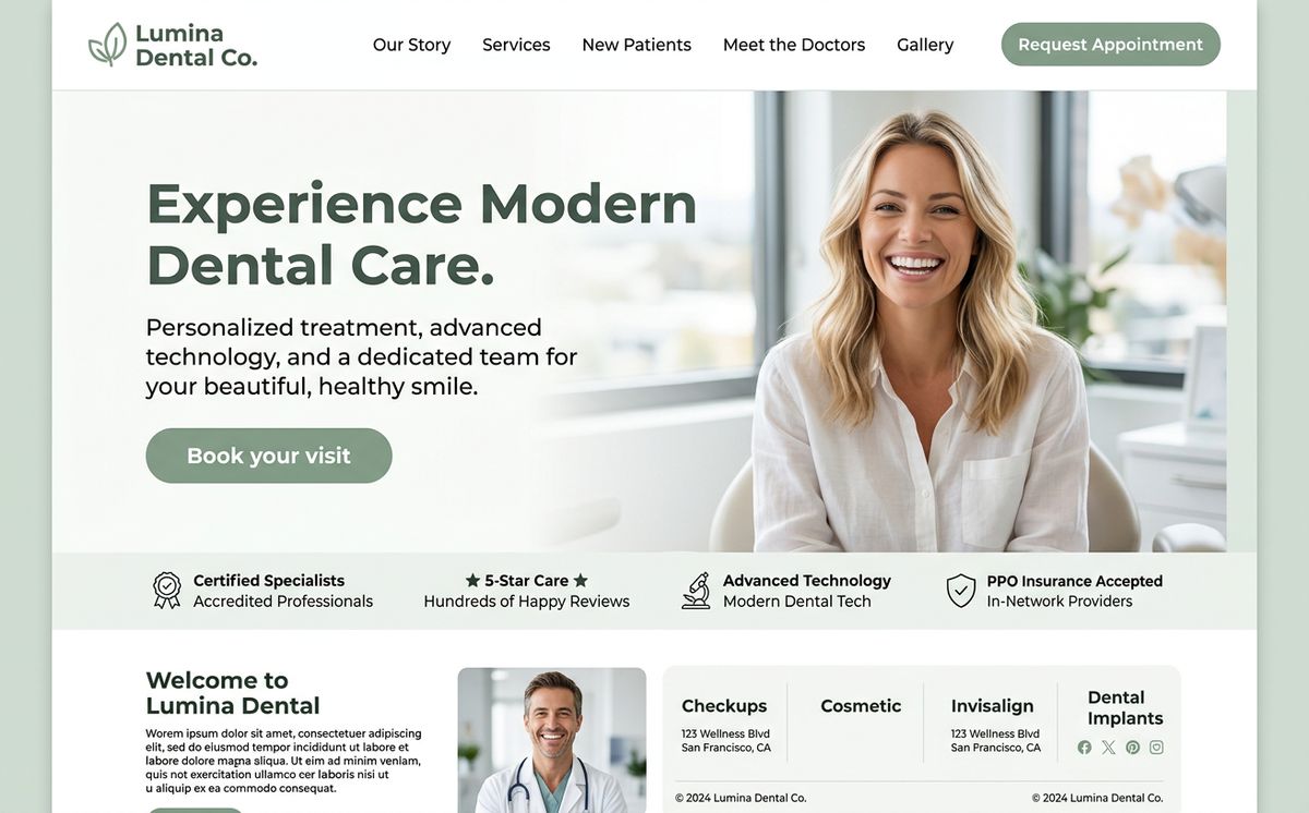 Example dental homepage design