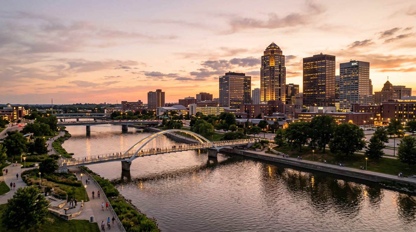 Des Moines, Iowa skyline and the Iowa State Capitol