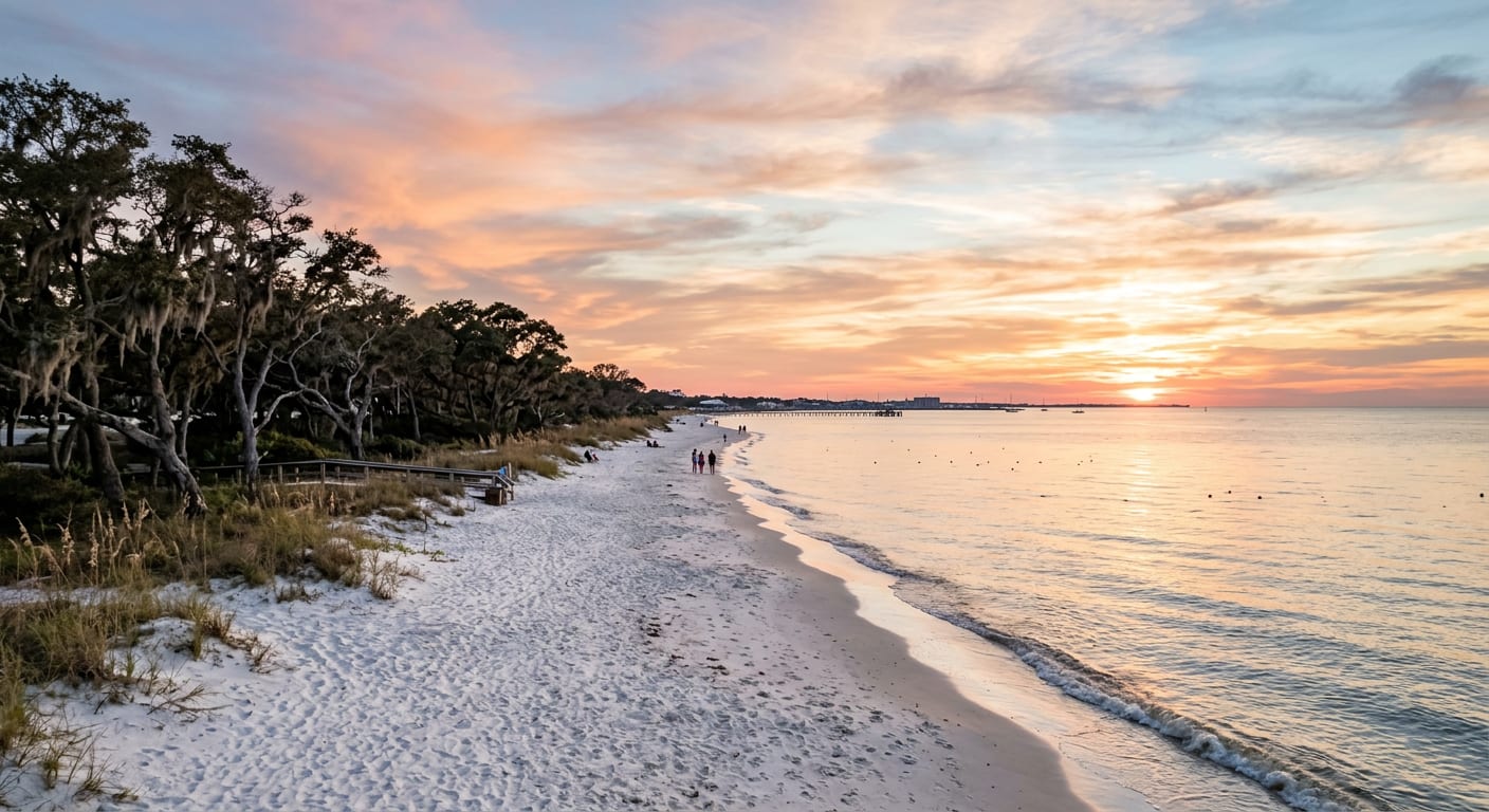 Gulfport, Mississippi beach and harbor on the Gulf Coast