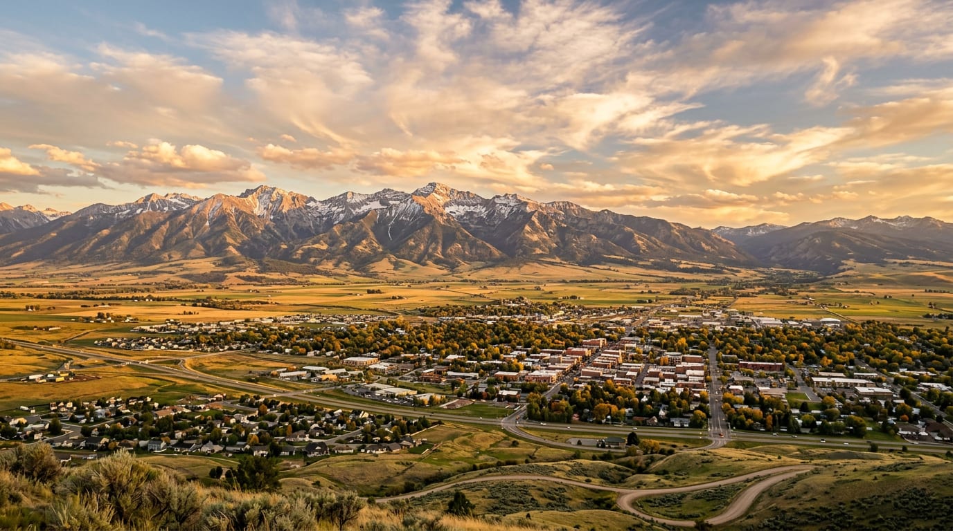 Bozeman, Montana in the Gallatin Valley with mountains behind