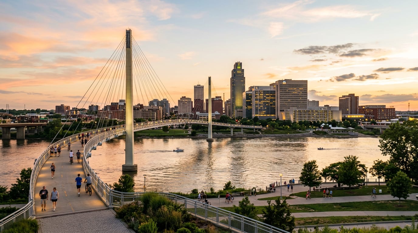 Omaha, Nebraska skyline along the Missouri River