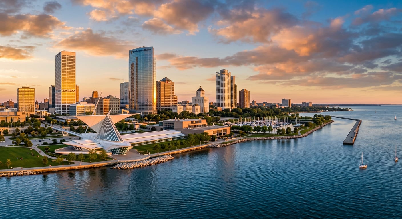 Milwaukee, Wisconsin skyline on the Lake Michigan shoreline